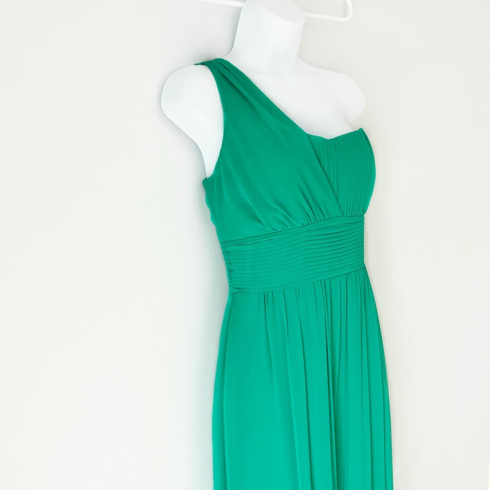Laundry by Shelli Segal One Shoulder Long Floor Length Chiffon Dress Gown Green - Picture 3 of 16